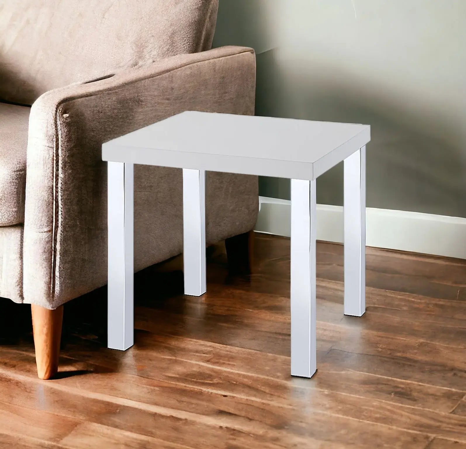 22" Chrome And White High Gloss Square End Table - Homeroots - Flyclothing LLC