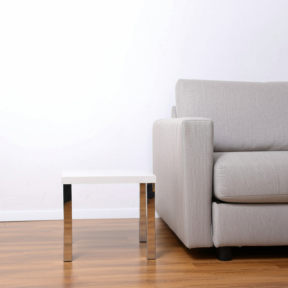 22" Chrome And White High Gloss Square End Table