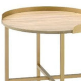22" Gold And Oak Manufactured Wood And Metal Round End Table - Homeroots - Flyclothing LLC