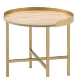 22" Gold And Oak Manufactured Wood And Metal Round End Table - Homeroots - Flyclothing LLC