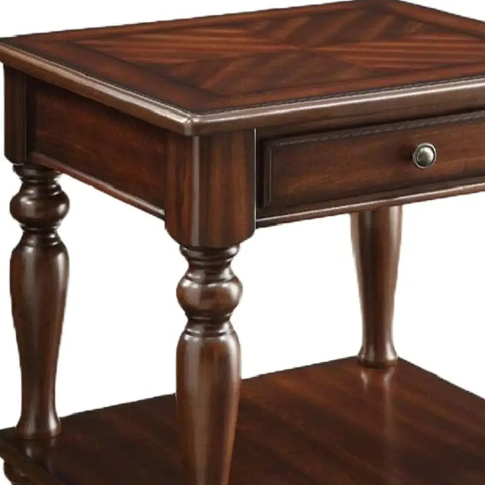 24" Walnut Manufactured Wood Rectangular End Table With Drawer And Shelf - Homeroots - Flyclothing LLC
