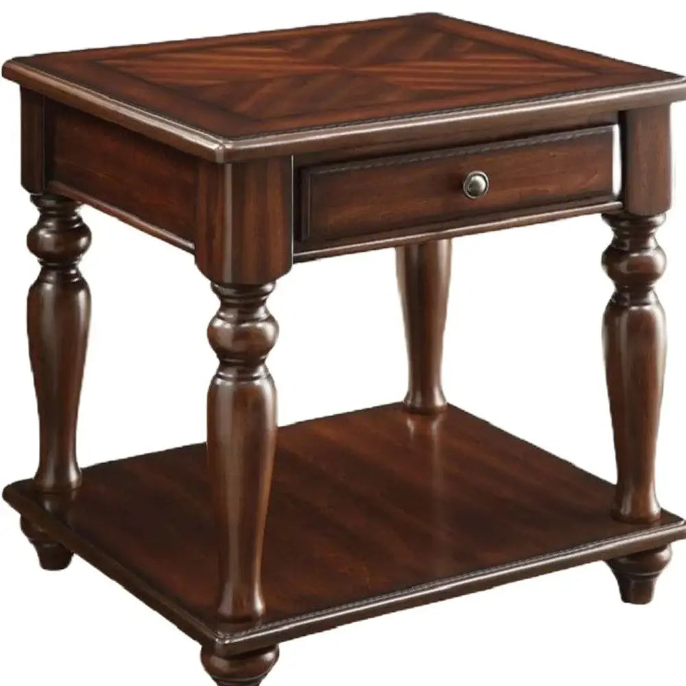 24" Walnut Manufactured Wood Rectangular End Table With Drawer And Shelf - Homeroots - Flyclothing LLC