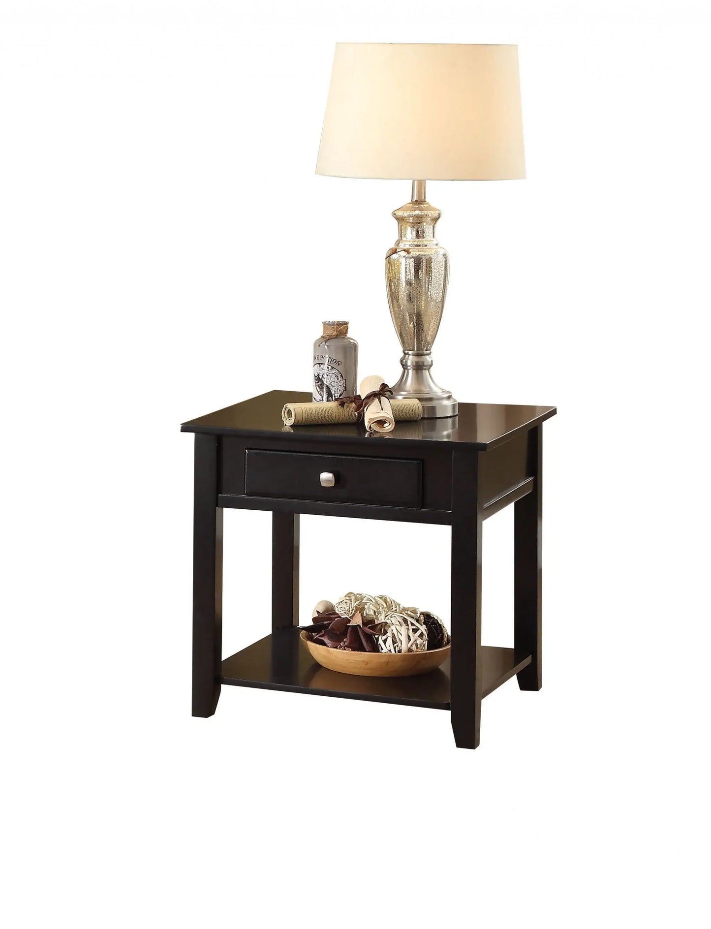 22" Black Manufactured Wood Square End Table With Drawer With Shelf - Homeroots - Flyclothing LLC
