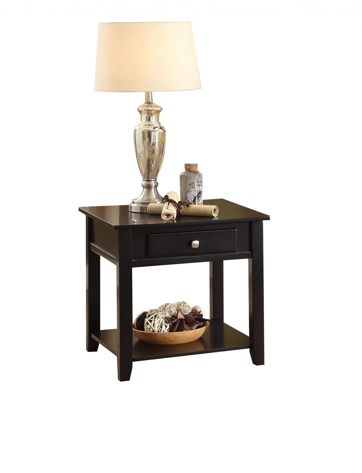 22" Black Manufactured Wood Square End Table With Drawer With Shelf - Homeroots - Flyclothing LLC
