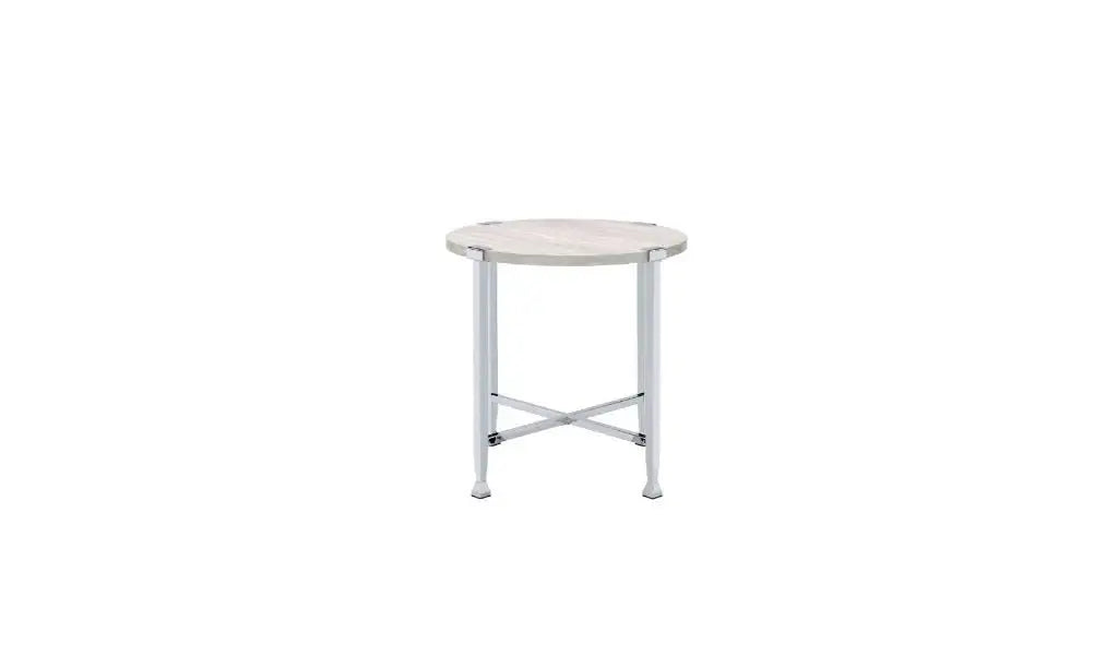 24" Chrome And White Oak Manufactured Wood And Metal Round End Table - Homeroots - Flyclothing LLC