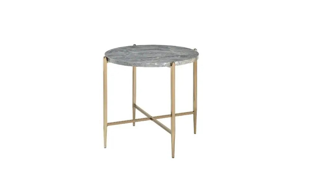 24" Champagne And Light Gray Manufactured Wood And Metal Round End Table - Homeroots - Flyclothing LLC