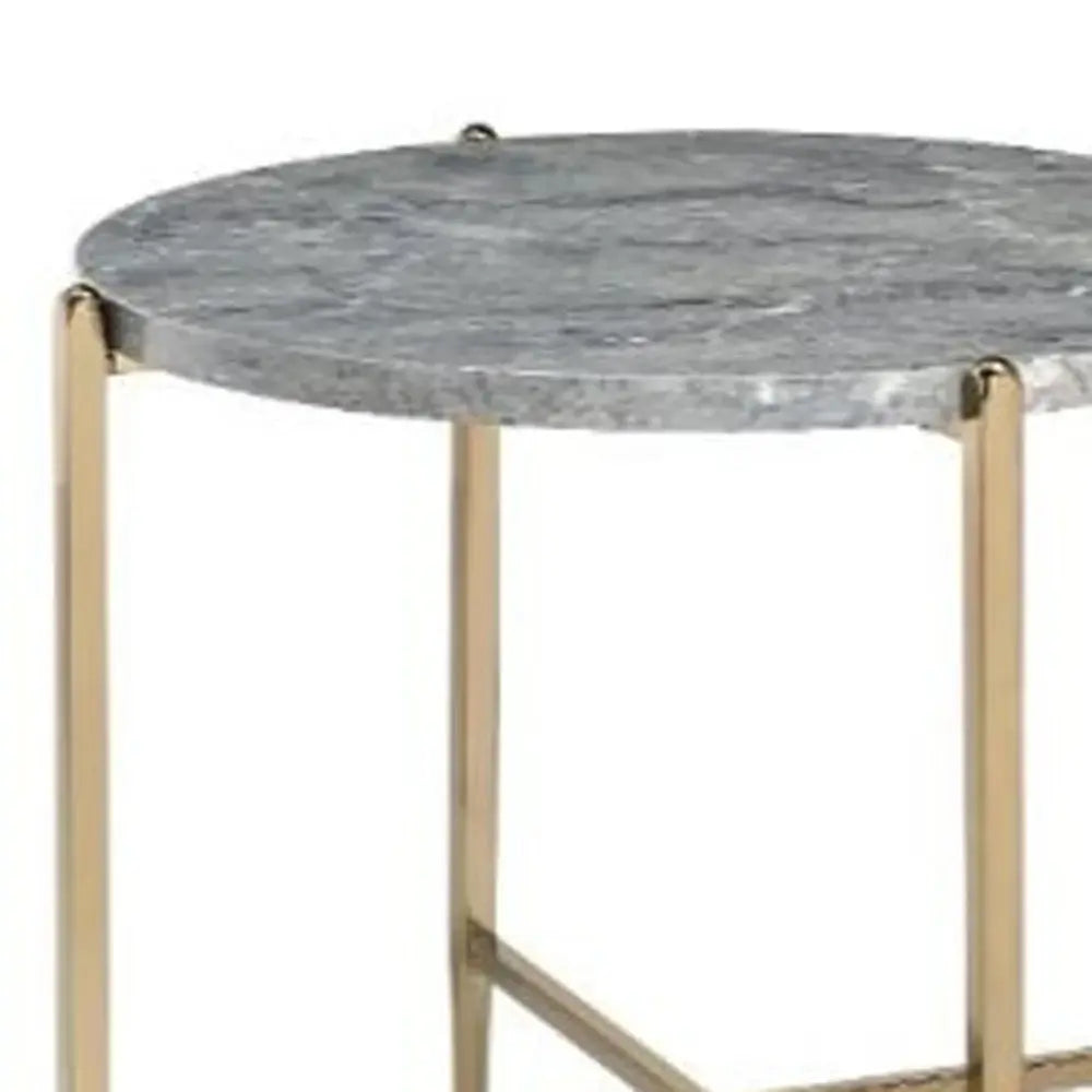 24" Champagne And Light Gray Manufactured Wood And Metal Round End Table - Homeroots - Flyclothing LLC