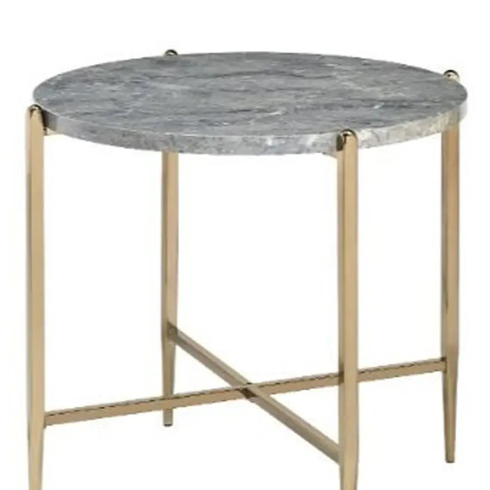 24" Champagne And Light Gray Manufactured Wood And Metal Round End Table - Homeroots - Flyclothing LLC