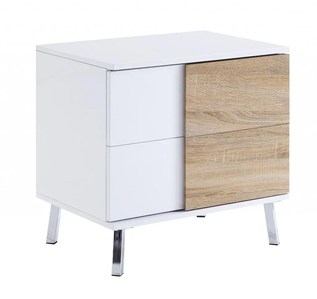22" White High Gloss Manufactured Wood Rectangular End Table With Two Drawers - Homeroots - Flyclothing LLC