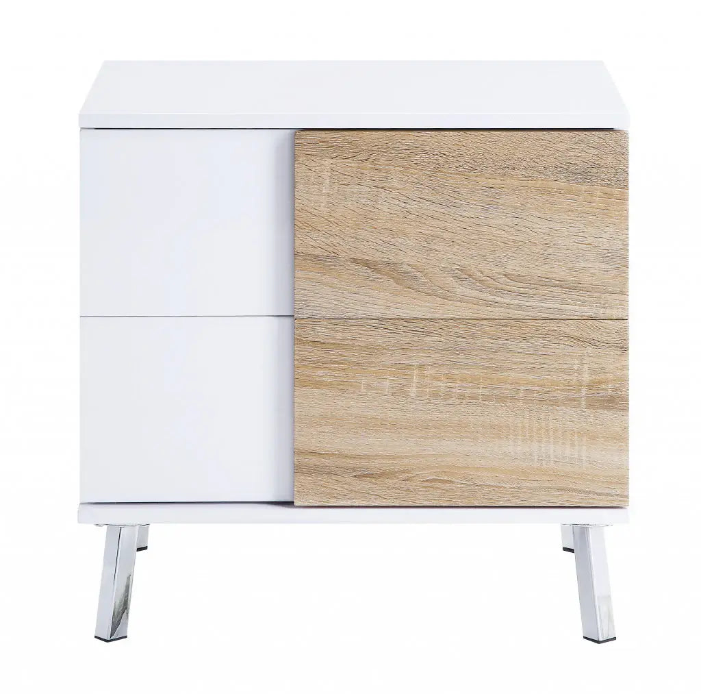 22" White High Gloss Manufactured Wood Rectangular End Table With Two Drawers - Homeroots - Flyclothing LLC