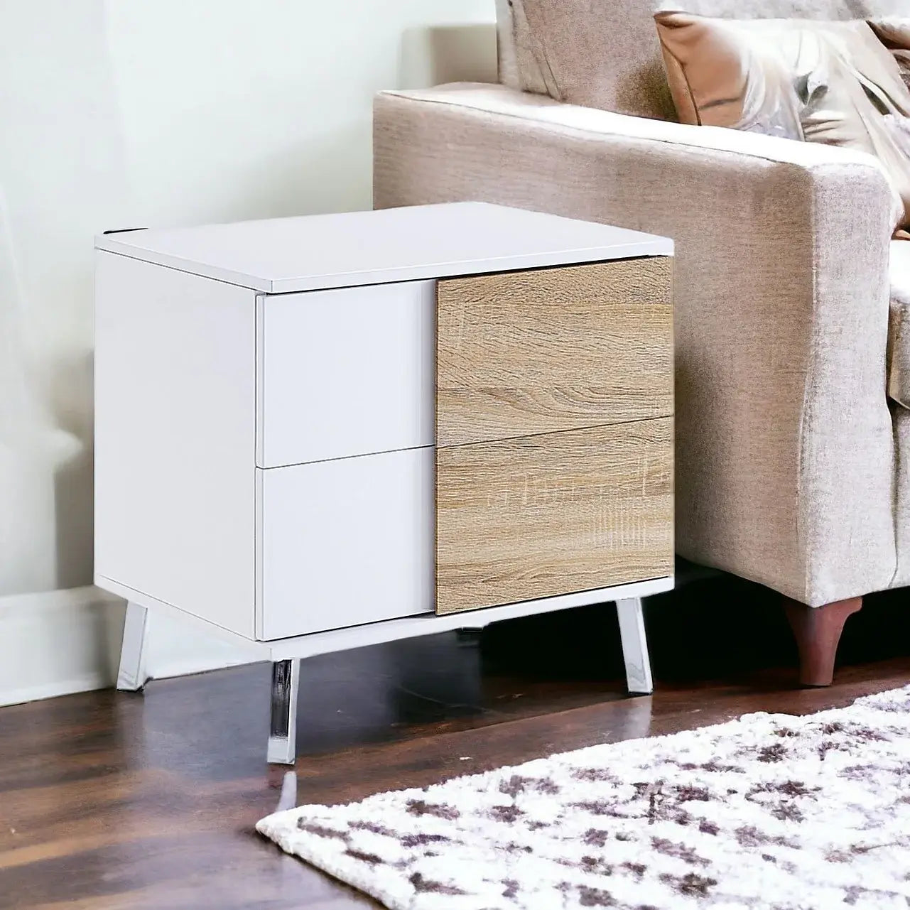 22" White High Gloss Manufactured Wood Rectangular End Table With Two Drawers - Homeroots - Flyclothing LLC