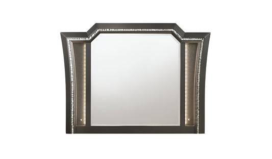 38" Gunmetal Lighted Abstract Wood Framed Mounted Dresser Mirror