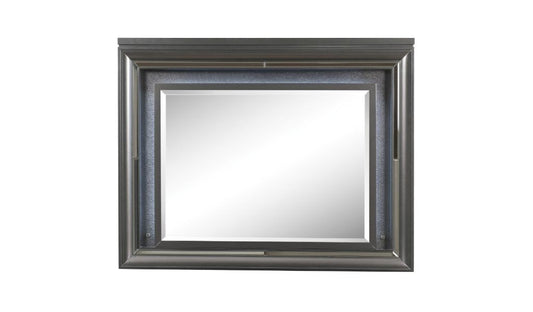 39" Gunmetal Lighted Wood Framed Mounted Dresser Mirror
