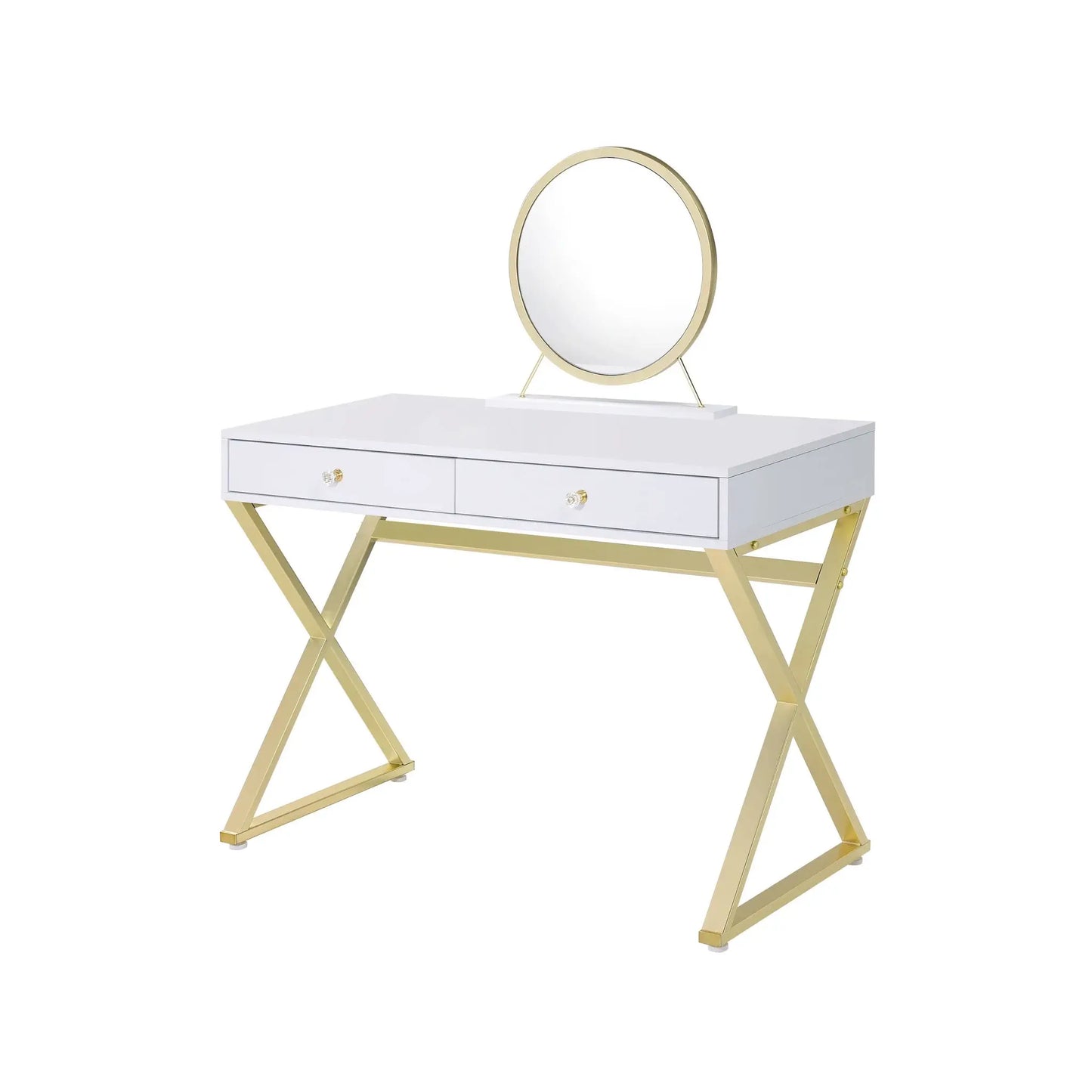 31" White & Gold Finish Round Dresser Mirror - Homeroots - Flyclothing LLC