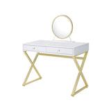 31" White & Gold Finish Round Dresser Mirror - Homeroots - Flyclothing LLC