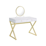 31" White & Gold Finish Round Dresser Mirror - Homeroots - Flyclothing LLC