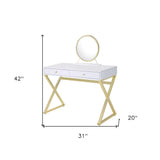31" White & Gold Finish Round Dresser Mirror - Homeroots - Flyclothing LLC