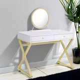 31" White & Gold Finish Round Dresser Mirror - Homeroots - Flyclothing LLC