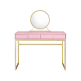 42" Gold And Pink Wood Vanity Table With Mirror And Two Drawers