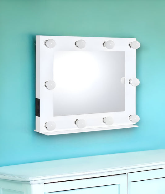 26" White Metal Framed Mounted Accent Mirror