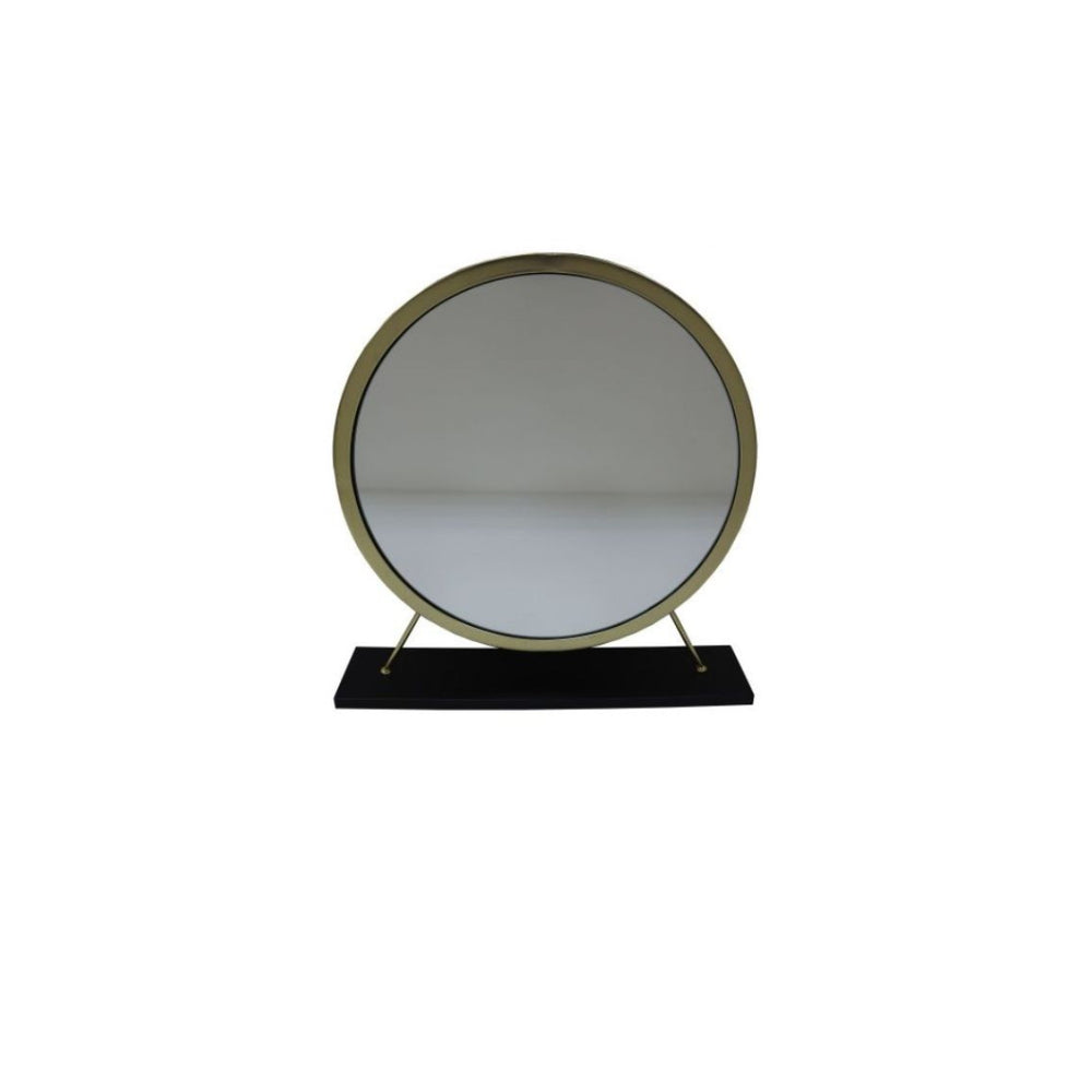 19" Faux Fur, Mirror, Black & Brass Finish Round Makeup Shaving Tabletop Mirror - Homeroots - Flyclothing LLC