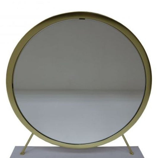 19" Brass Round Metal Framed Freestanding Mirror