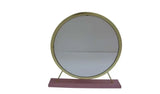19" Faux Fur, Mirror, Pink & Gold Finish Round Makeup Shaving Tabletop Mirror - Homeroots - Flyclothing LLC
