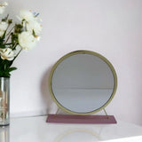 19" Faux Fur, Mirror, Pink & Gold Finish Round Makeup Shaving Tabletop Mirror - Homeroots - Flyclothing LLC