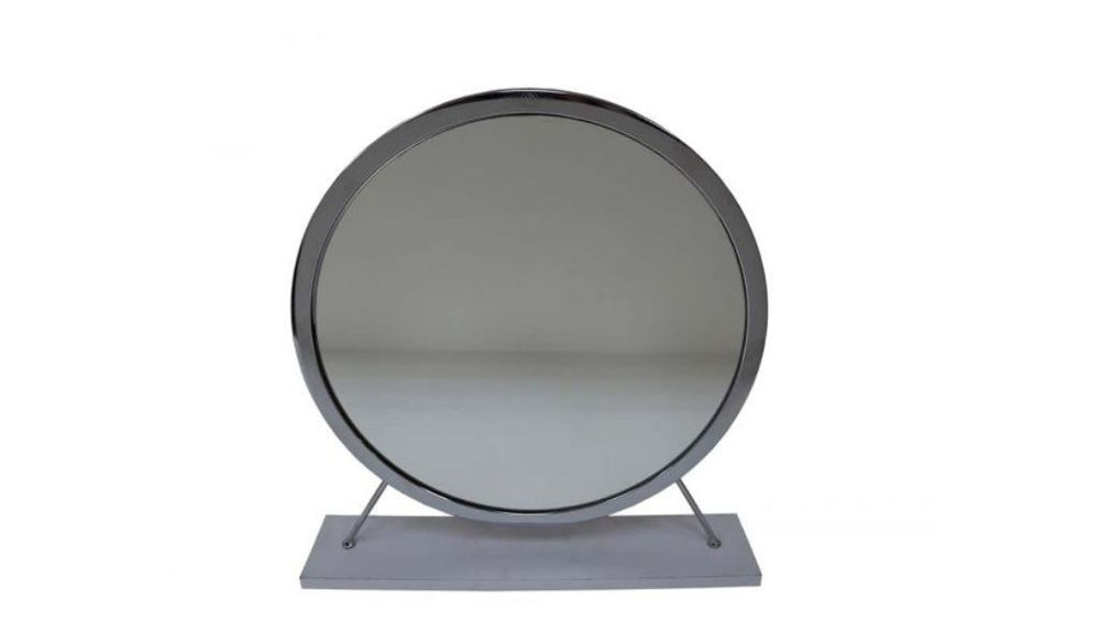 19" Faux Fur, Mirror, White & Chrome Finish Round Makeup Shaving Tabletop Mirror - Homeroots - Flyclothing LLC