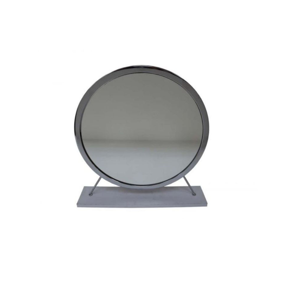 19" Faux Fur, Mirror, White & Chrome Finish Round Makeup Shaving Tabletop Mirror - Homeroots - Flyclothing LLC