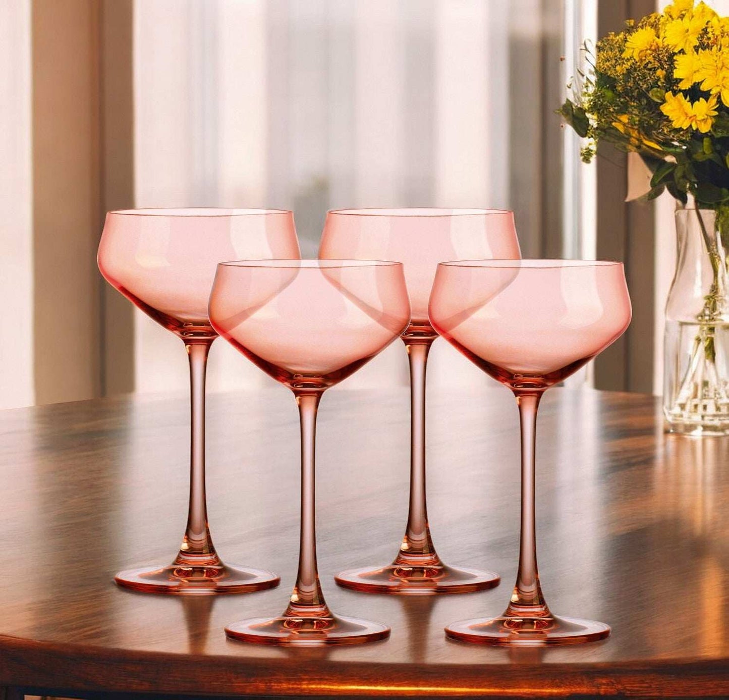 Set of Four Translucent Blush Coral Coupe Glasses - Homeroots - Flyclothing LLC