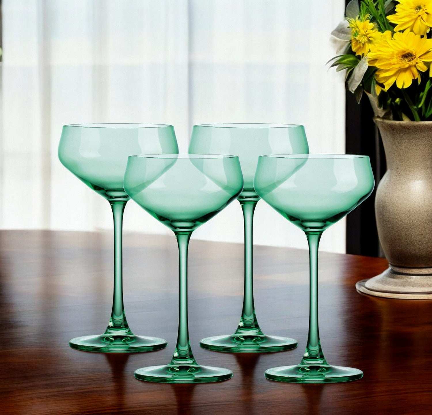 Set of Four Translucent Pale Green Coupe Glasses - Homeroots - Flyclothing LLC