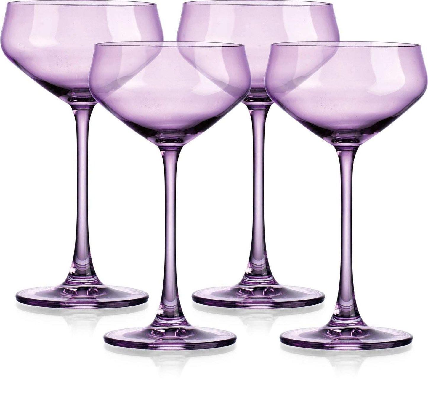 Set of Four Purple Lead Free Crystal Coupe Shallow Bowl Stemmed Coupe - Homeroots - Flyclothing LLC