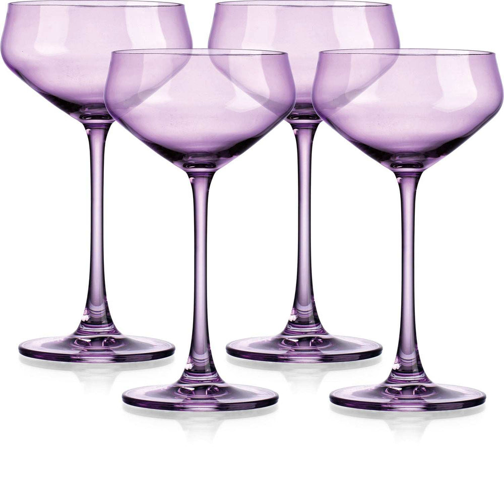 Set of Four Purple Lead Free Crystal Coupe Shallow Bowl Stemmed Coupe - Homeroots - Flyclothing LLC