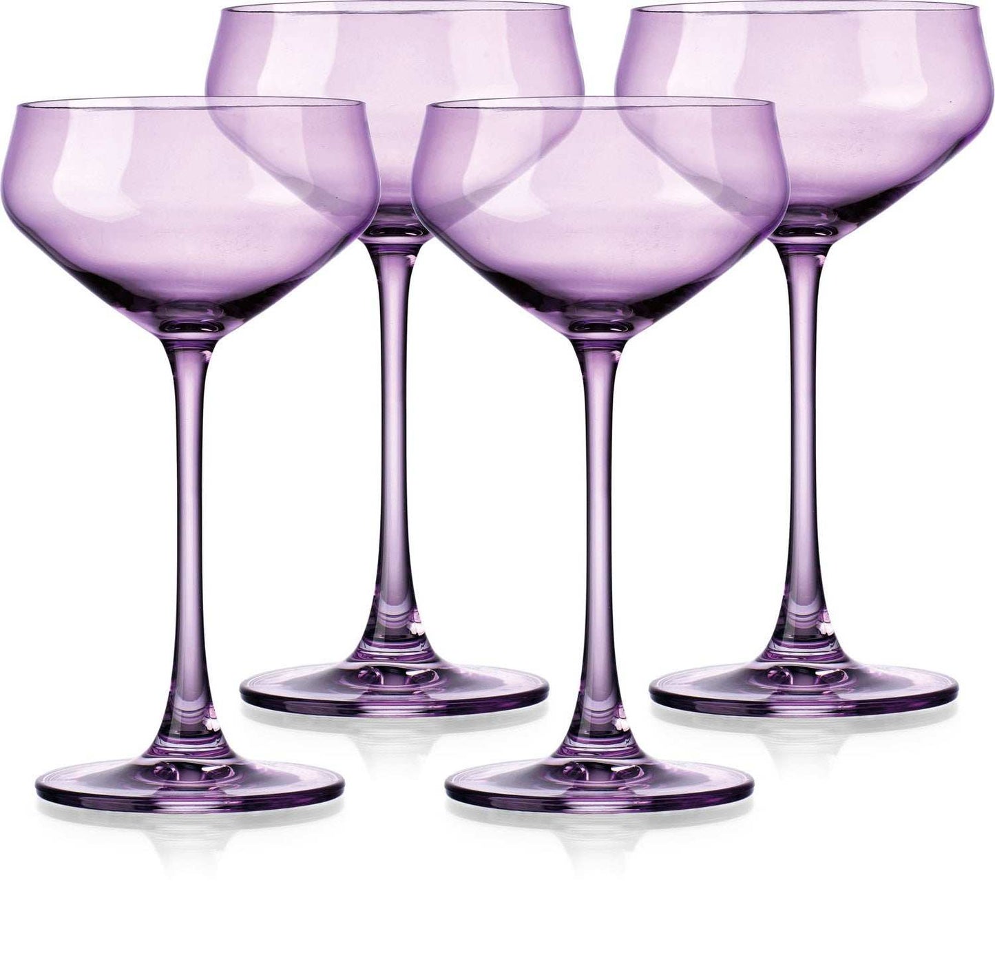 Set of Four Purple Lead Free Crystal Coupe Shallow Bowl Stemmed Coupe - Homeroots - Flyclothing LLC
