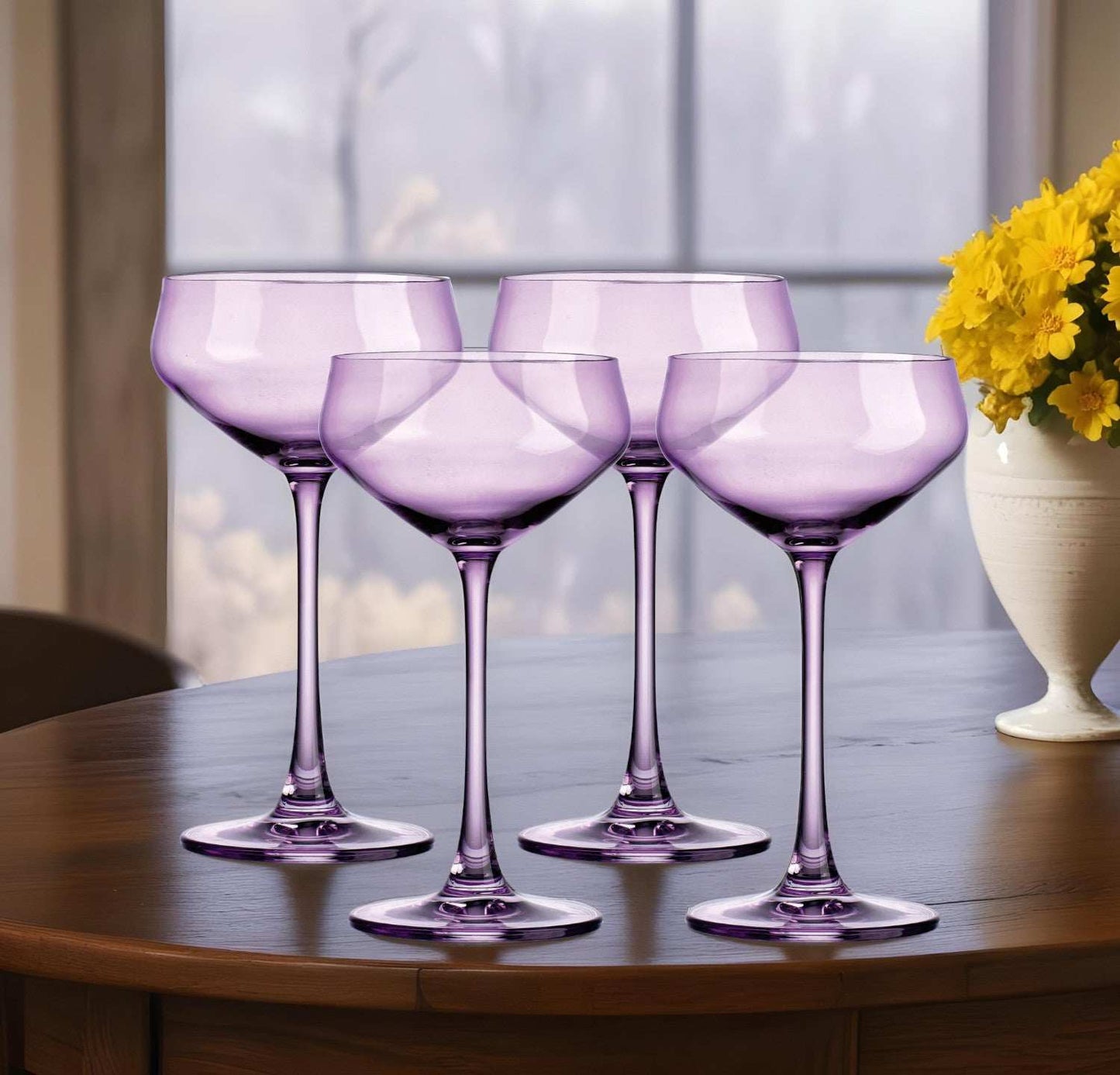 Set of Four Purple Lead Free Crystal Coupe Shallow Bowl Stemmed Coupe - Homeroots - Flyclothing LLC