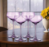 Set of Four Purple Lead Free Crystal Coupe Shallow Bowl Stemmed Coupe - Homeroots - Flyclothing LLC