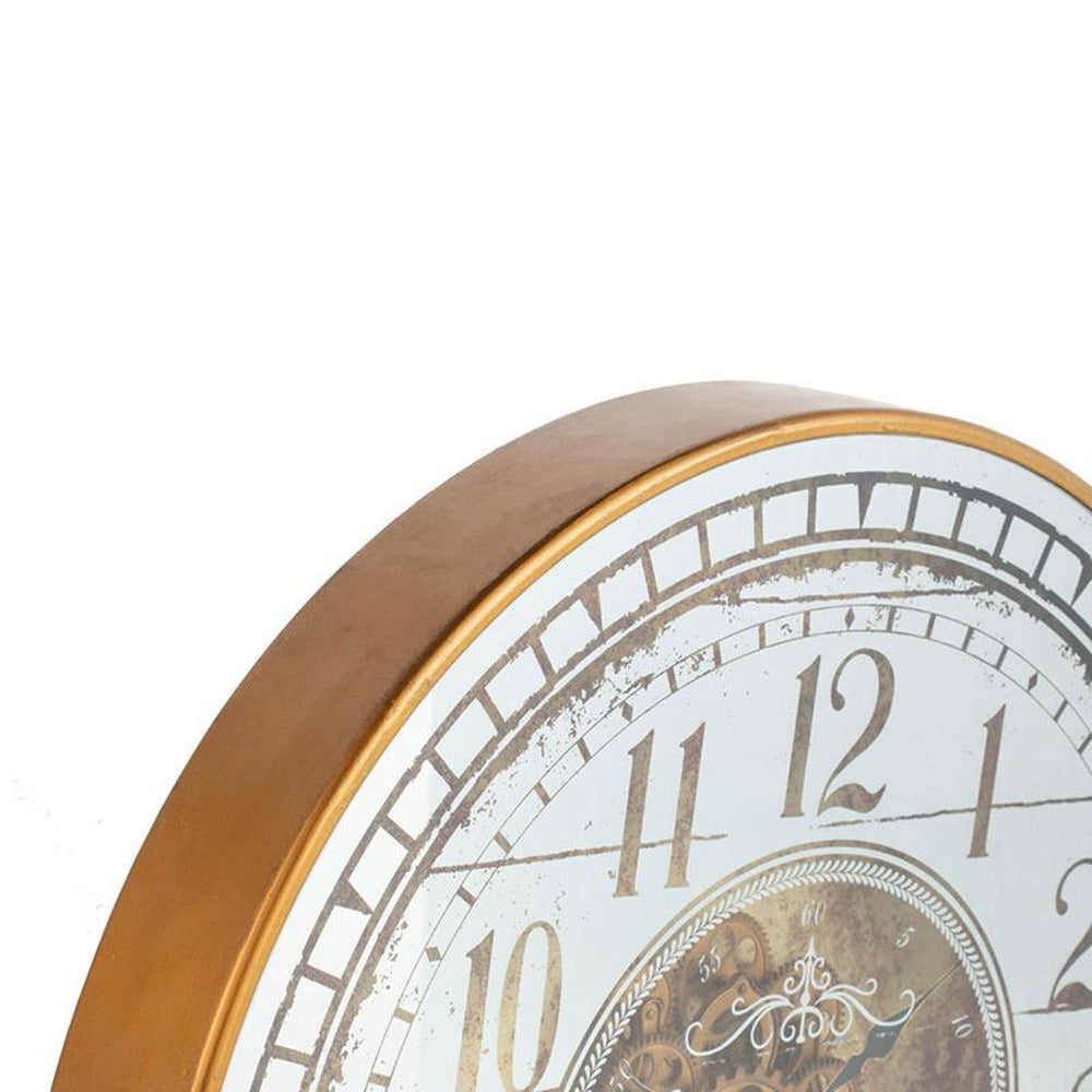 32" Circle Gold and Silver Metal and Mirror Analog Exposed Gear Wall Clock - Homeroots - Flyclothing LLC