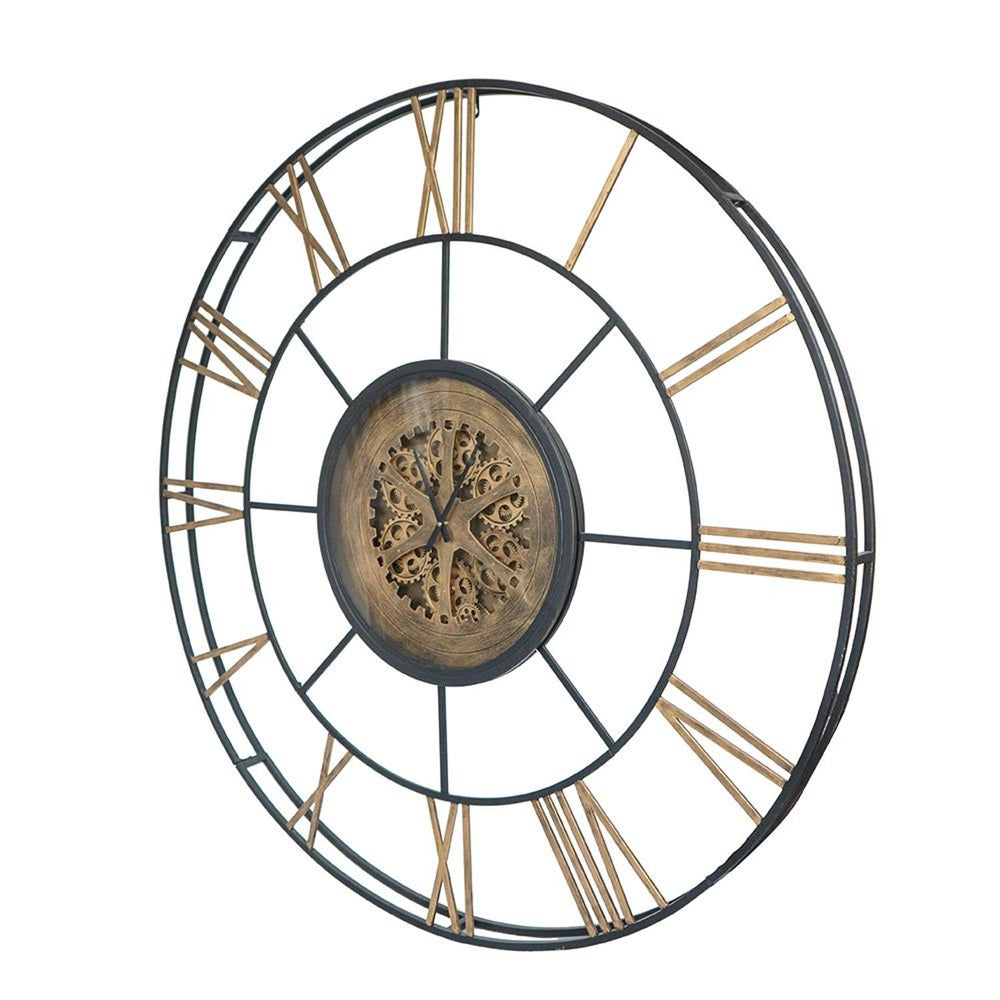 56" Circle Copper Metal and Glass Analog Exposed Gear Wall Clock - Homeroots - Flyclothing LLC