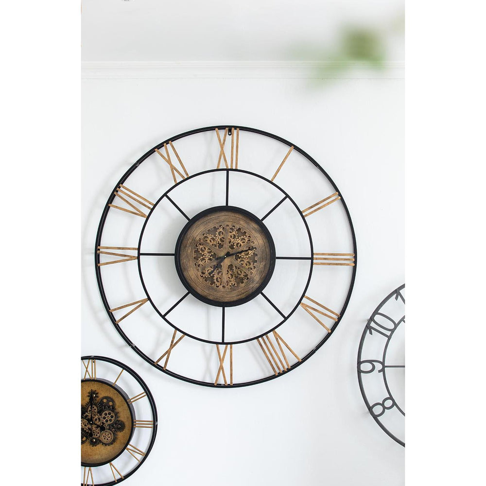 56" Circle Copper Metal and Glass Analog Exposed Gear Wall Clock - Homeroots - Flyclothing LLC