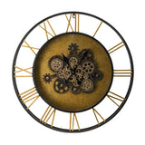 28" Circle Copper Metal and Glass Analog Exposed Gear Wall Clock - Homeroots - Flyclothing LLC