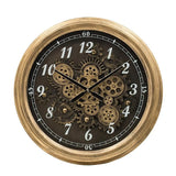 21" Circle Black and Gold Wood and Glass Analog Exposed Gear Wall Clock - Homeroots - Flyclothing LLC