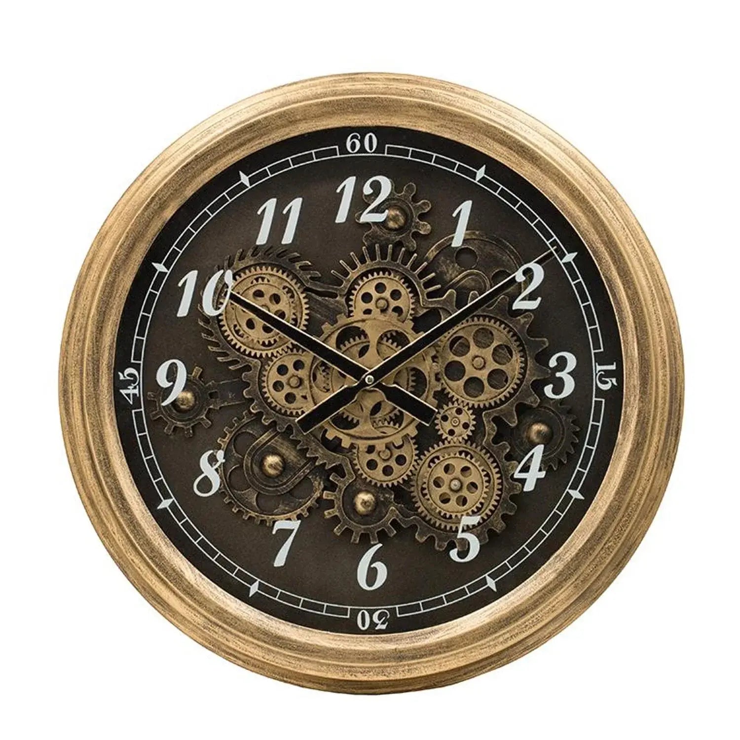 21" Circle Black and Gold Wood and Glass Analog Exposed Gear Wall Clock - Homeroots - Flyclothing LLC
