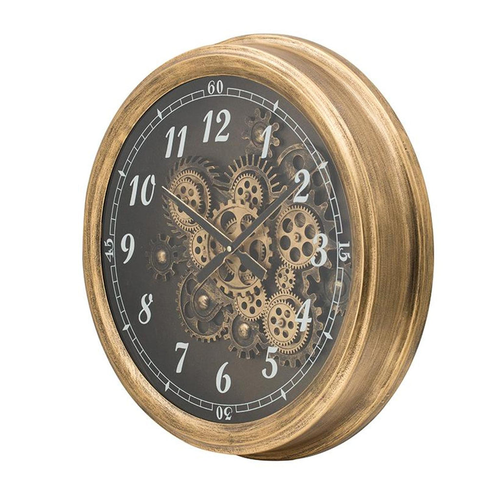 21" Circle Black and Gold Wood and Glass Analog Exposed Gear Wall Clock - Homeroots - Flyclothing LLC