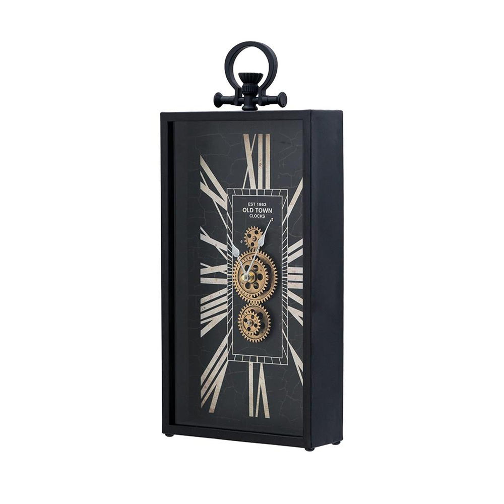 10" Black and Gold Metal and Glass Analog Vintage Style Crackle Wall Clock - Homeroots - Flyclothing LLC