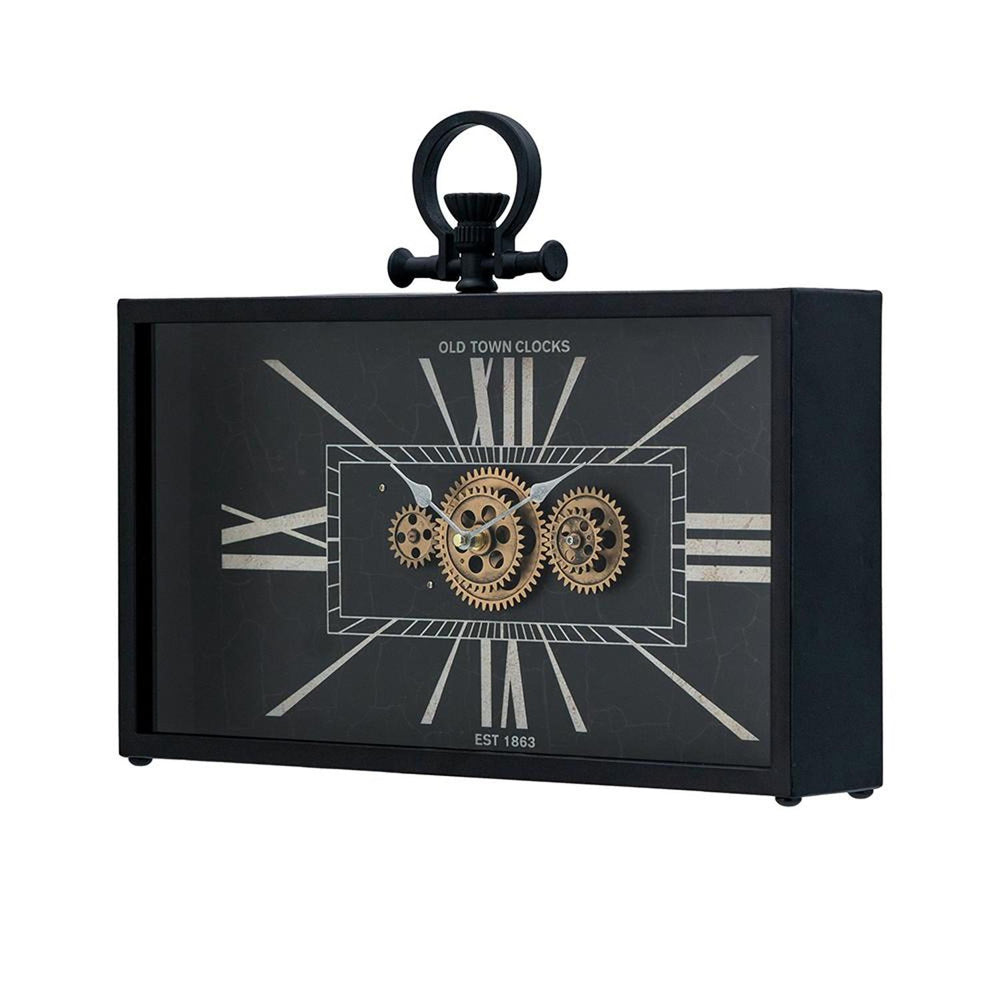 13" Black and Gold Metal and Glass Analog Vintage Style Crackle Wall Clock - Homeroots - Flyclothing LLC