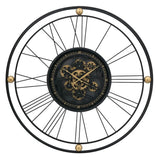 32" Circle Black and Gold Metal and Glass Analog Exposed Gear Wall Clock - Homeroots - Flyclothing LLC