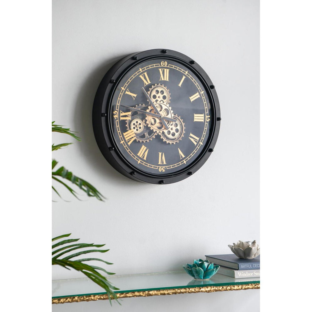 20" Circle Black and Gold Metal and Glass Analog Wall Clock - Homeroots - Flyclothing LLC