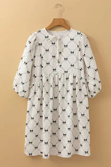Bow Print Tie Neck Half Sleeve Dress - Trendsi - Flyclothing LLC