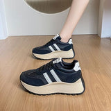 Side Striped Lace Up Platform Athletic Sneakers - Trendsi